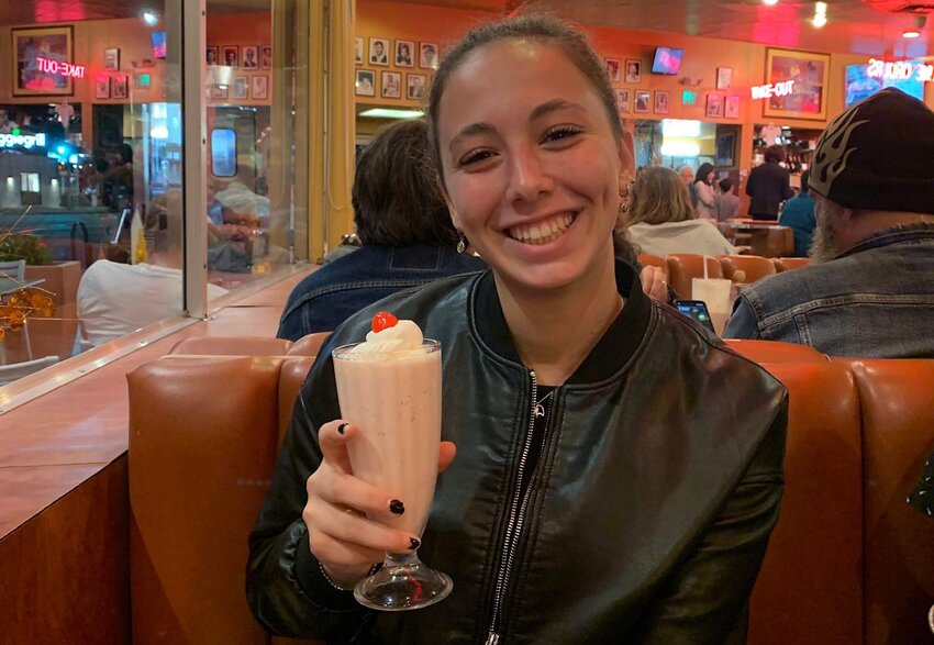 Foreign exchange student Elena Aresi are shown at Bob's Big Boy in California with some of the American food she's really enjoyed.