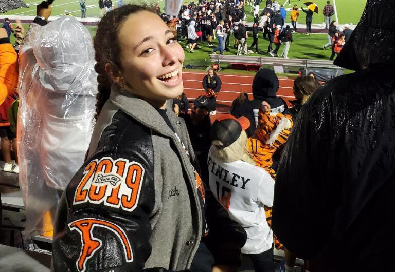 Elena is shown at the end of the Aledo Bearcats' state semifinal football game against Longview. She, like many, was happy the Bearcats won as she was not ready for the season to be over.