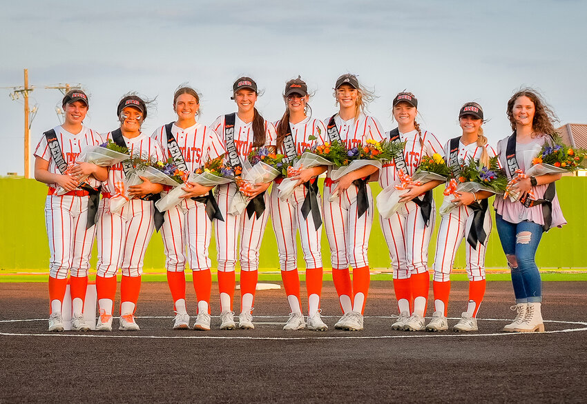 Ladycat seniors pose for a final picture together during Senior Night on Wednesday, April 19. Shown are (from left) Presley Hull, Texas Ray, Nathalie Touchet, Claire Byars, Reagan Davis, Chloe Cox, Allison Mallard, Maddy Jarvis, and Morgan Fontenot.