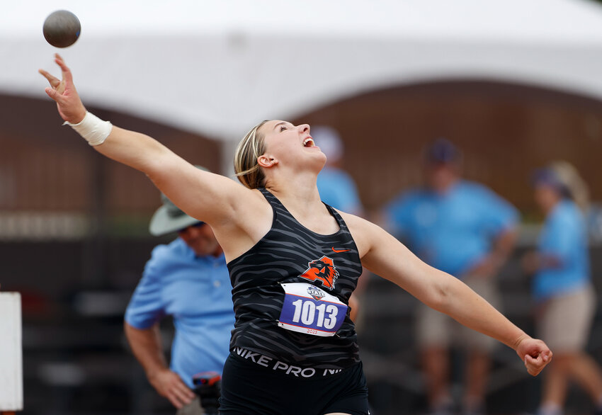 Lauren St Peters of Aledo High School came back from knee surgery to place third in shot put at the state track and field meet in Austin.