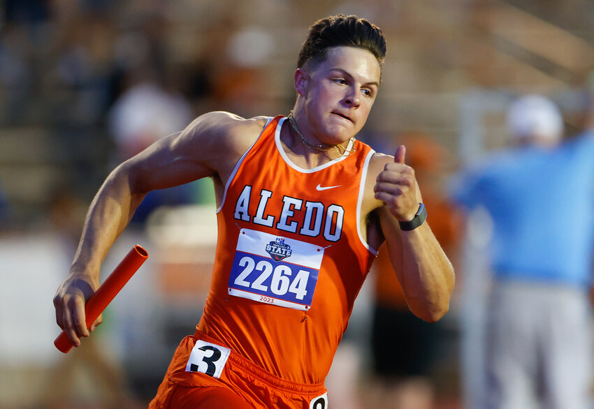 Hauss Hejny ran legs in both the the 800-meter and 1600-meter relays for Aledo at the UIL State Track and Field Meet on Thursday, May 11, 2023 in Austin.