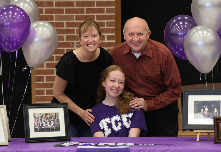 Elizabeth Miller signed with TCU in choir. She is shown with Margie and Wayne Miller.