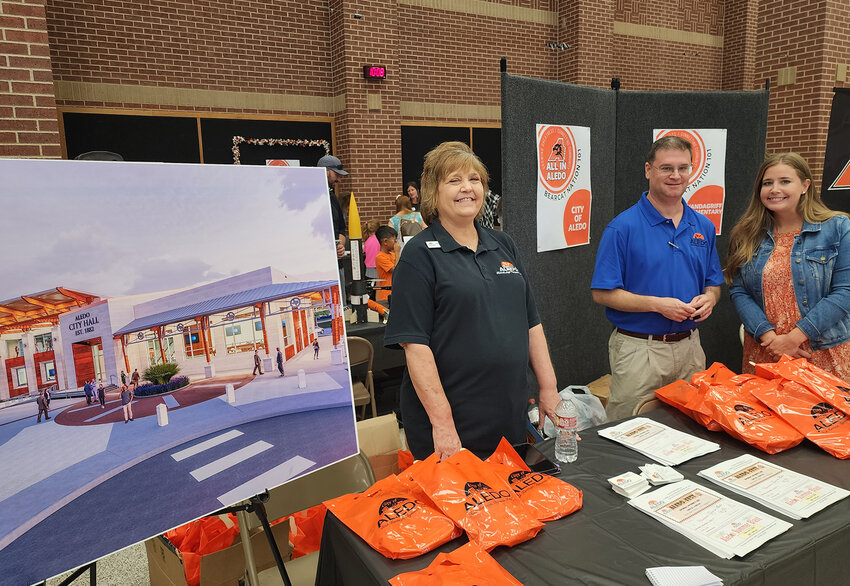 (From left) City Secretary Deana McMullen, City Manager Noah Simo,n and new Community Engagement Manager Whitney Walters are shown at the City of Aledo booth.