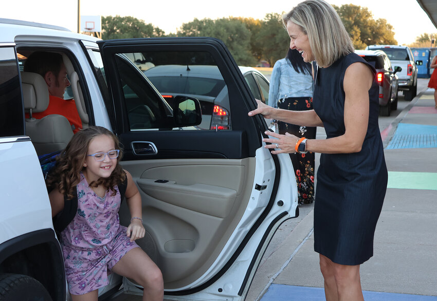 Aledo ISD Superintendent Dr. Susan Bohn welcomed students at Stuard Elementary School on the opening day of classes Wednesday.