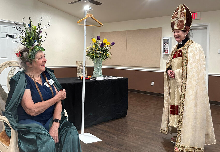 Gay Larson (left) was officially crowned "Mother Nature" by the Parker County Master Gardeners Association on Aug. 23. Shown at right is Cat Miller, who organized and led the event.