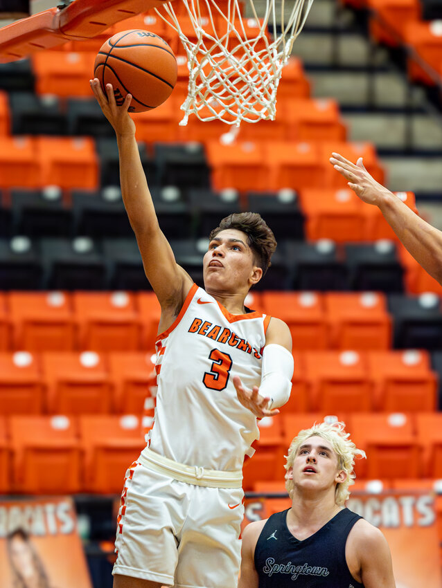 Joaquin Pacheco scores the game-winning basket with four seconds left in the game. Aledo defeated Springtown 63-61 on Tuesday, Dec. 5.