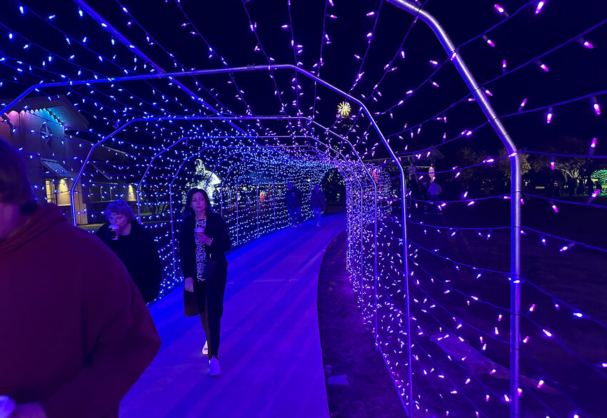 Light show corridors encircle Gene Voyles Park during Christmas.