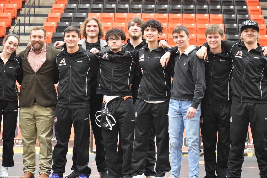 Pictured (front row, from left) are Jordan Clift, coach Stockon, Kyle Scharlow,  Tony Madera, Ilan Barrientos, Ian McCormick, Kamdin Trinkle, Randy Dixon, (back, from left) Bryce Vonasek and Beckett Unterwagner. Not pictured is Rilei Blankenship.
