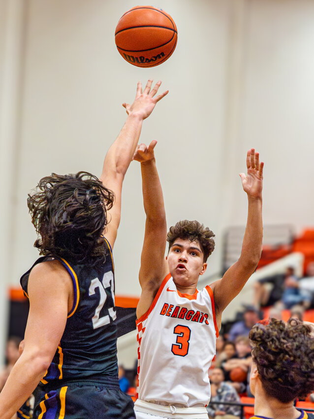 Joaquin Pacheco launches his game-winning shot as the Bearcats defeat Granbury 46-44 on Tuesday, Feb. 6.