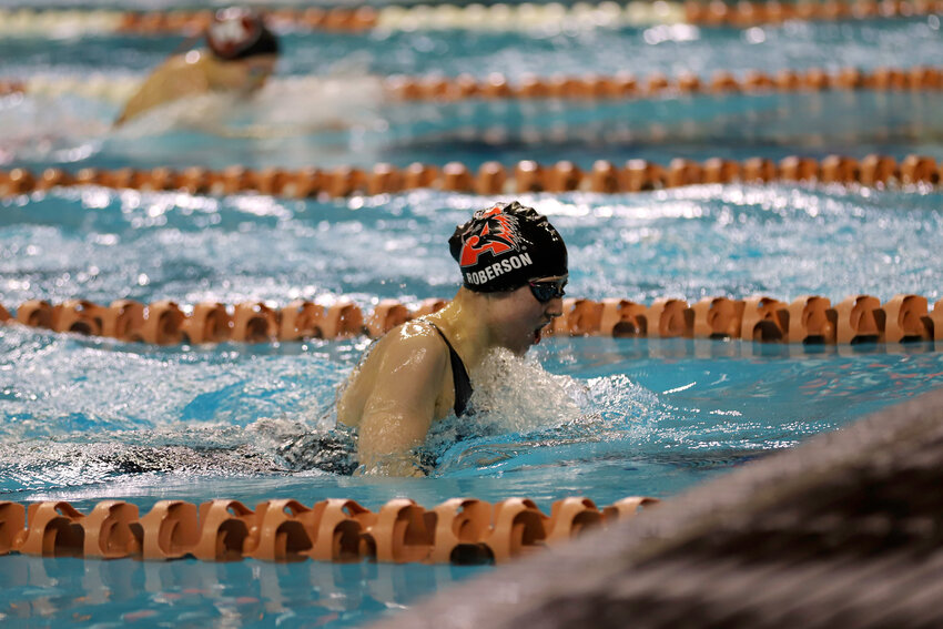 Haley Roberson competes in the 200-yard individual medley at state, one of two events in which she finished ninth, along with the 500 freestyle.