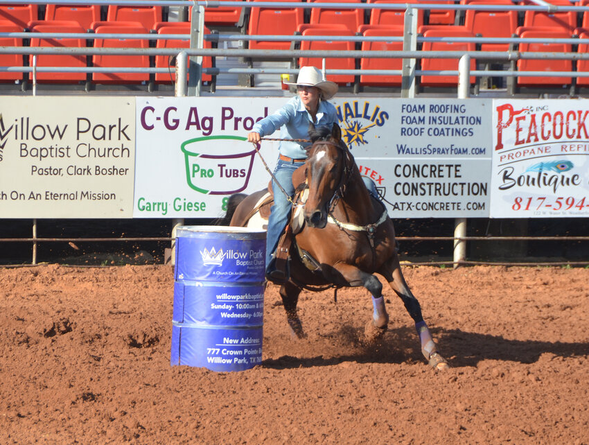 Katelyn Scott of Odessa earned $618 for her place in the Parker County Rodeo barrel racing competition. The event was her nineteenth rodeo of 2024.
