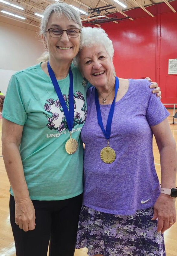 Shirley Sylvis and Joyce Bishop won gold medals in intermediate pickleball competition at the Fort Worth Chas Haws Recreation Center June 14. The athletes play at various Parker County locations and consider the gym at The Church at the Crossing in Aledo to be their home court.