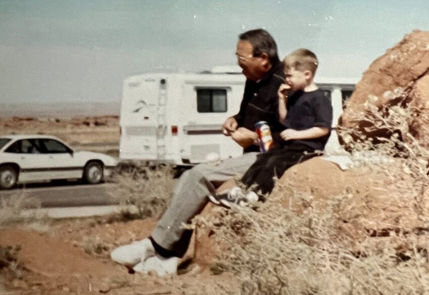 Roy shares a moment with grandson Jacob on a trip out west.