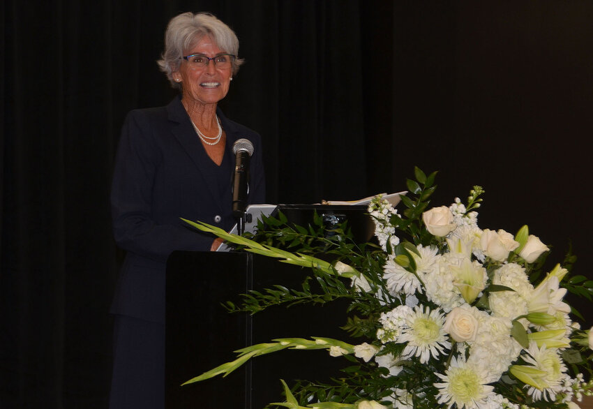 Lynn McKinney humbly and humorously thanked the school board and administration for the honor of being the namesake of the new elementary school at 14748 Lynn McKinney Way in the Morningstar addition.