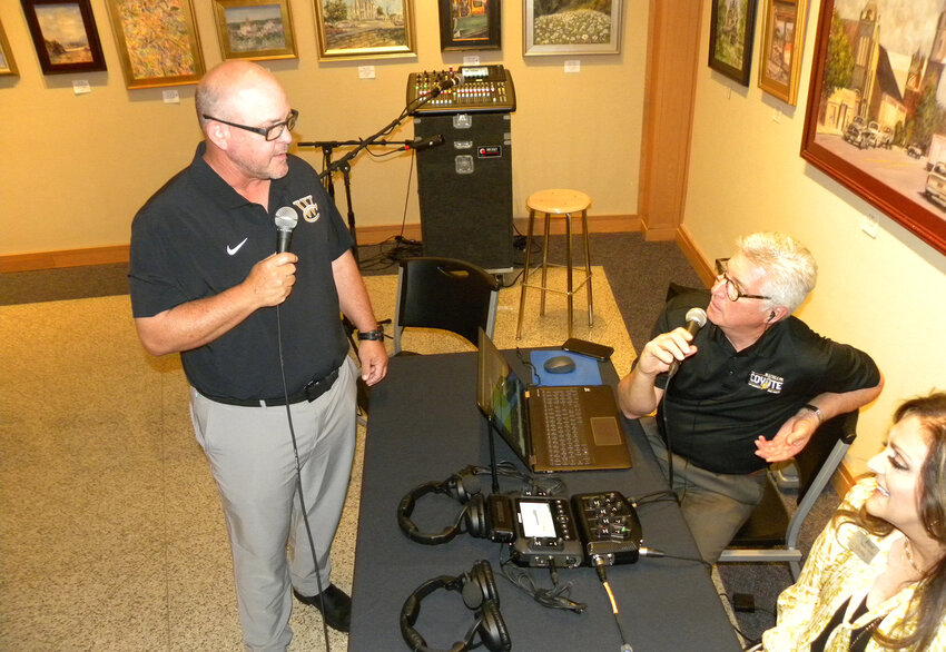 Head baseball coach and assistant athletic director Jeff Lightfoot speaks on air with 102.5 FM Coyote Radio host Dave Cowley about the significance of a new building bond.