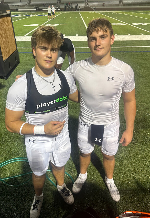 Brothers Nash (left) and Ben McElree are enjoying their one and only season together on the Aledo Bearcats varsity football team. Nash is a sophomore quarterback and Ben is a senior linebacker.