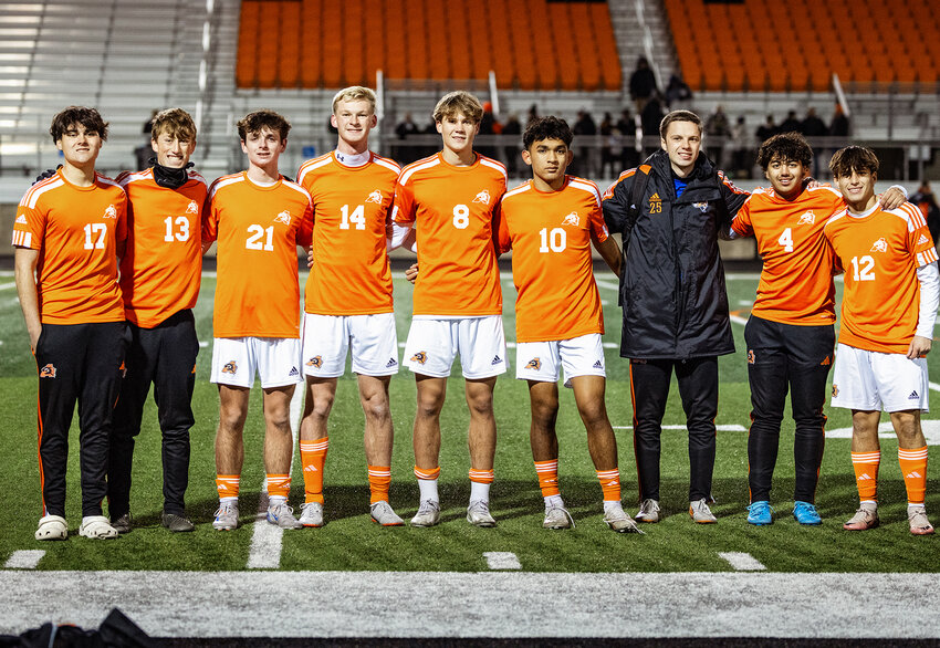 Soccer seniors Roman Valdez, Noah Peffer, Elliot Smith, Ryan Spriggs, Cole Crawford, Austin Randriamahefa, Kaden Callaway, Eric Canales,  and Sean Michel.