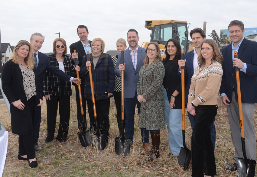 Members of Vanguard Prep, Menta Education, and the City of Aledo pose to break ground for a future campus on Bailey Ranch Road.