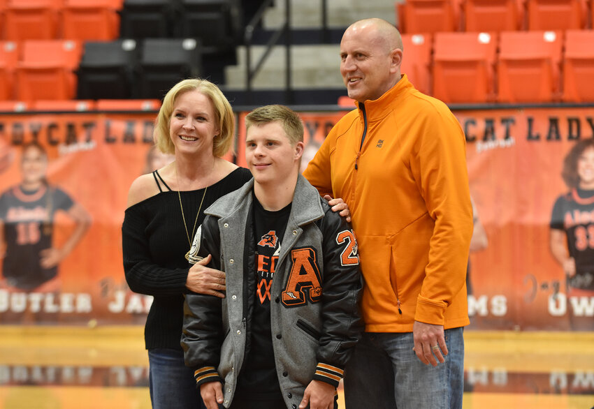 Cannon Sharp was accompanied by parents Russell and Lisa Sharp at senior night.