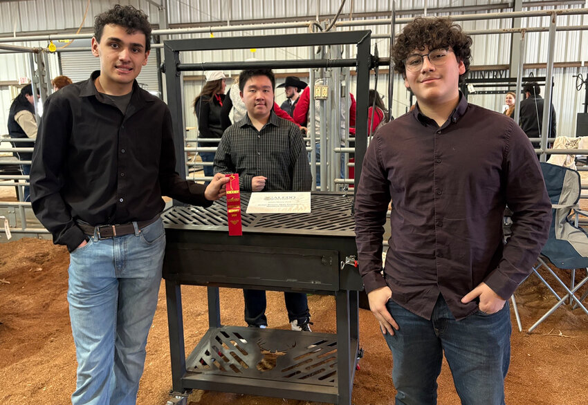 Dylan Hoover, Skye Truong, and Matthew Ordonez won a red ribbon for their Santa Maria grill project.