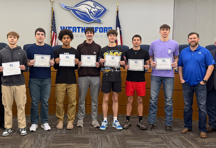 The Weatherford basketball team was recognized at the March 10 school board meeting.