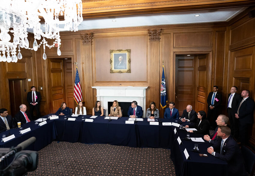 Elliston Berry is seated to the left of First Lady Melania Trump and Texas Senator Ted Cruz at the First Lady’s Round Table concerning Take It Down. Berry met several national dignitaries during the process.