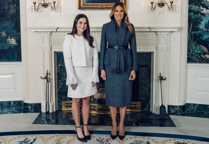 Aledo High School student Elliston Berry is shown with First Lady Melania Trump during a photo opportunity at the White House.