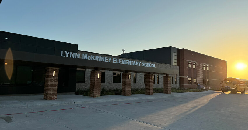 The sun rises on the first-ever first day of school at Lynn McKinney Elementary School.