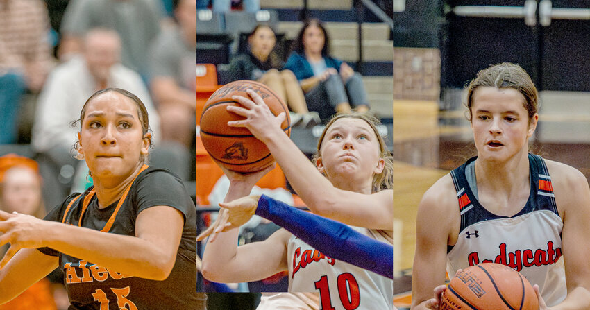 Brooklyn Dempsey elevates to shoot over a Sanger defender during the Ladycats 47-30 win on Tuesday, Nov. 28.