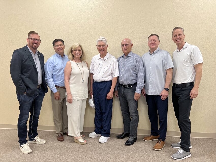 Left to right: Mike Brown CEO of Metropolitan Fort Worth YMCA, Mike Prince, Zan Prince, Congressman Roger Williams, Mike Reilly, pastor Clark Bosher, and COO Eddie Dobbins.