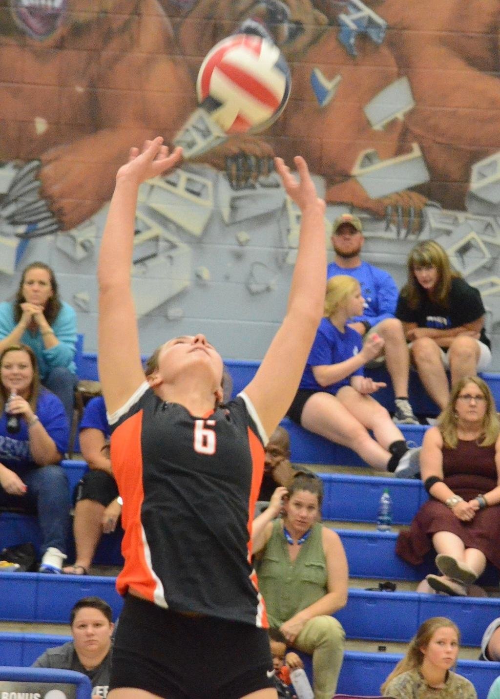 Aledo sophomore setter Sarah Morehead sets up a hitter Tuesday night during the Ladycats' sweep of Brewer in a District 6-5A volleyball match at Brewer.