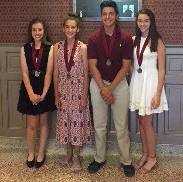 Four students from Trinity Christian Academy qualified for the Duke University TIP program. Shown are (from left) Hannah Christian, Merril Stanfield, Jacob DeLeon and Charlotte Floyd
