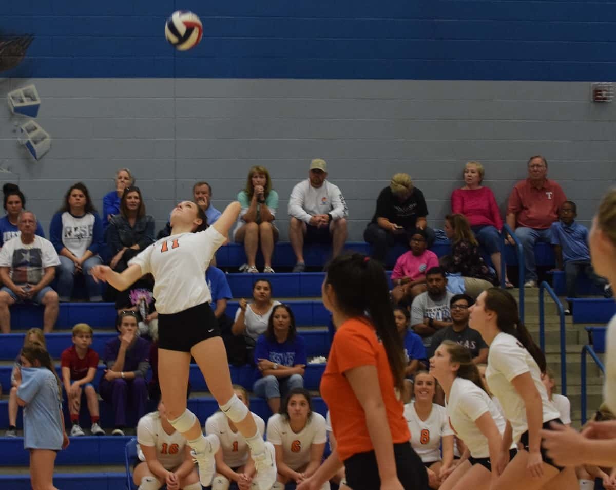 Aledo junior hitter Hannah Jones elevates before sending down one of her 14 match-high kills Tuesday during the Ladycats' win at Brewer. Photo by Tony Eierdam