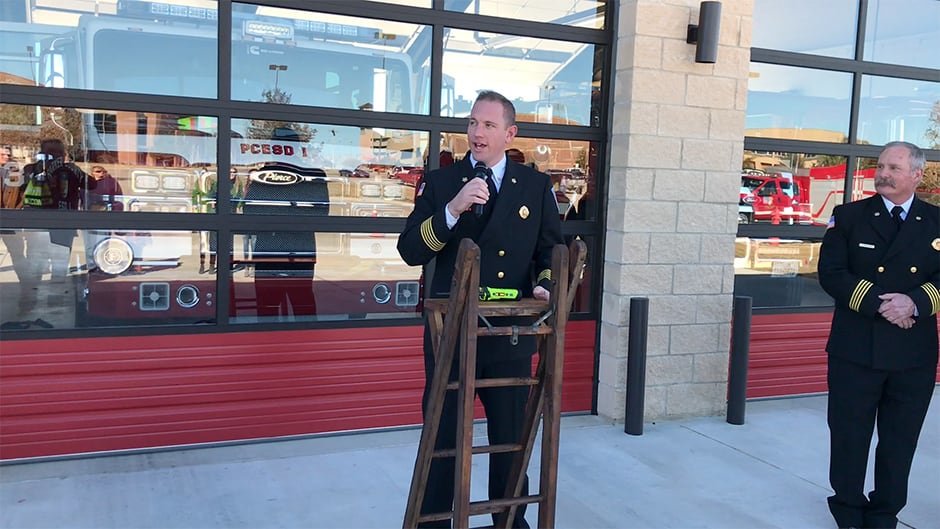 Emergency Services District 1 Fire Chief Stephen Watson conducted the ceremony to dedicate Aledo's new Fire Station 34.