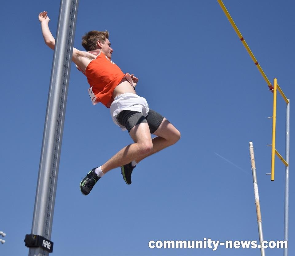 Aledo senior Zach Davis easily clears the bar Friday afternoon during boys' pole vault at the regional track meet in Lubbock. Davis won the event and will advance to the state meet. Photo by Tony Eierdam