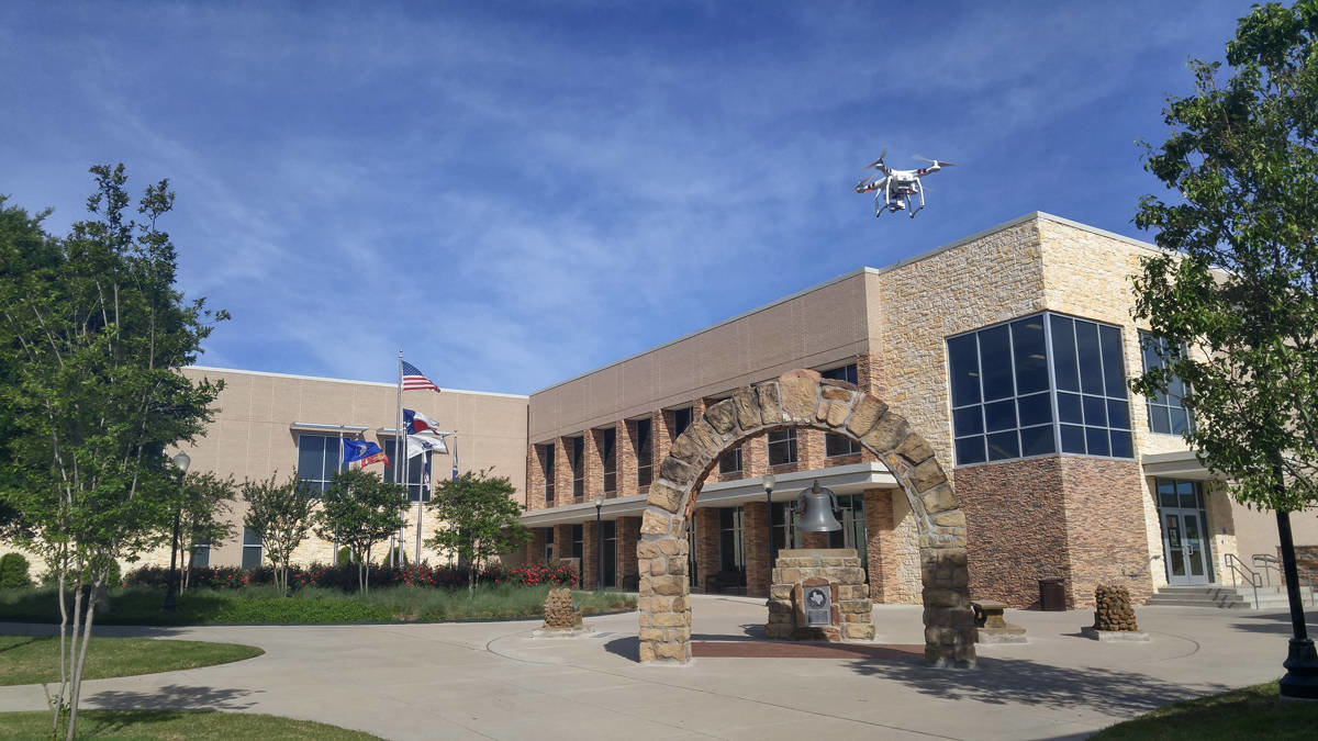 Weatherford College's new drone is shown in flight.