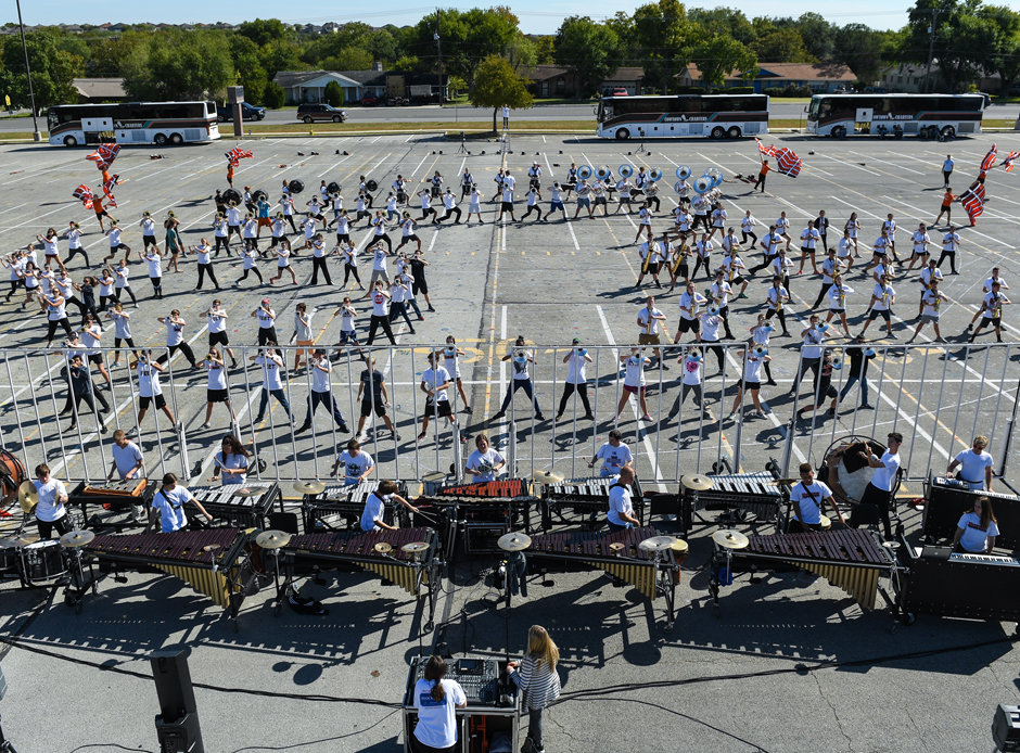 The Bearcat Regiment rehearses in San Antonio prior to their performance at the State Marching Contest. The band will perform in preliminary competition at 6:45 PM today. Announcement of finalist bands will be made at 8:15 PM.