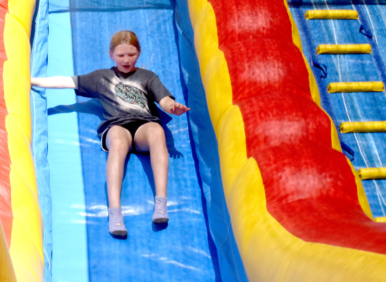 Katherine Good took a trip down an inflatable slide.