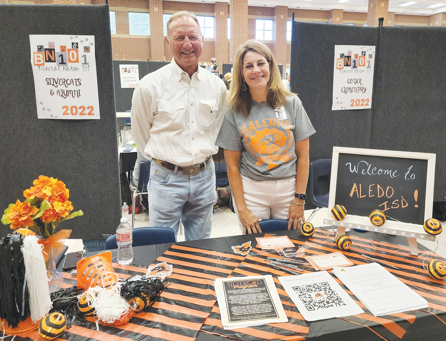 SilverCats Kelly Riley, president of Aledo Alumni Association and Kim Raymond, assistant superintendent for student and community affairs