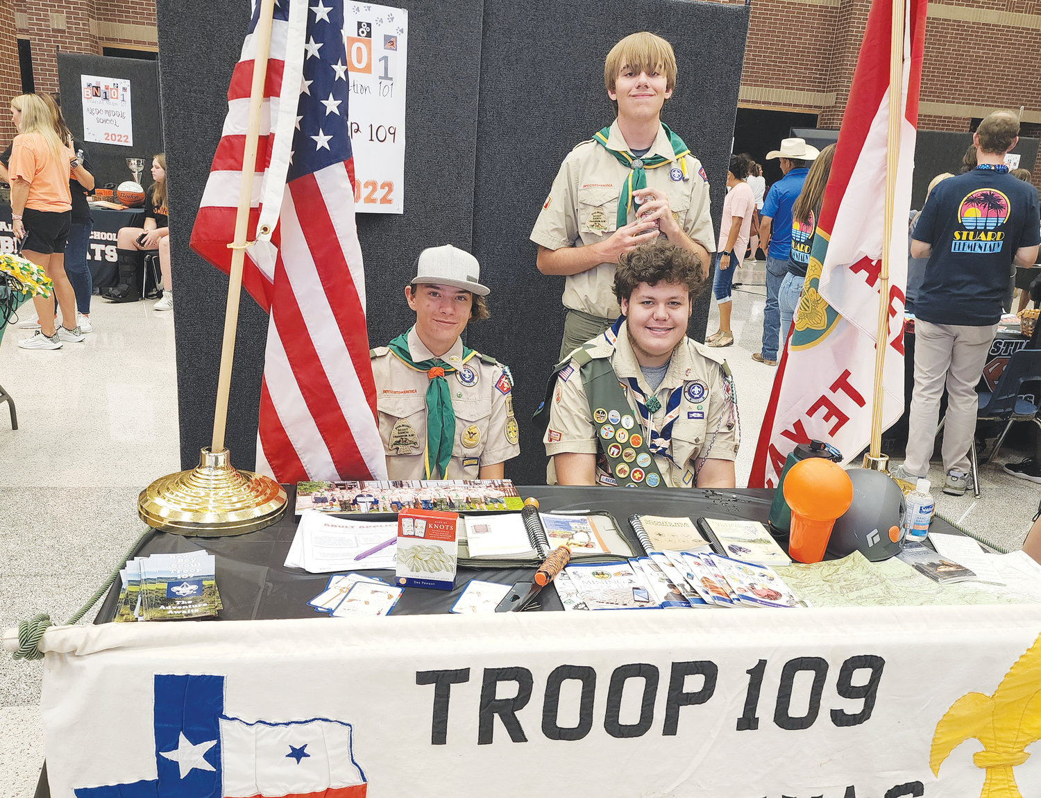 Boy Scout Troop 109 (from left) Ethan Price, Preston Galle, (standing) Ethan Hogearth.