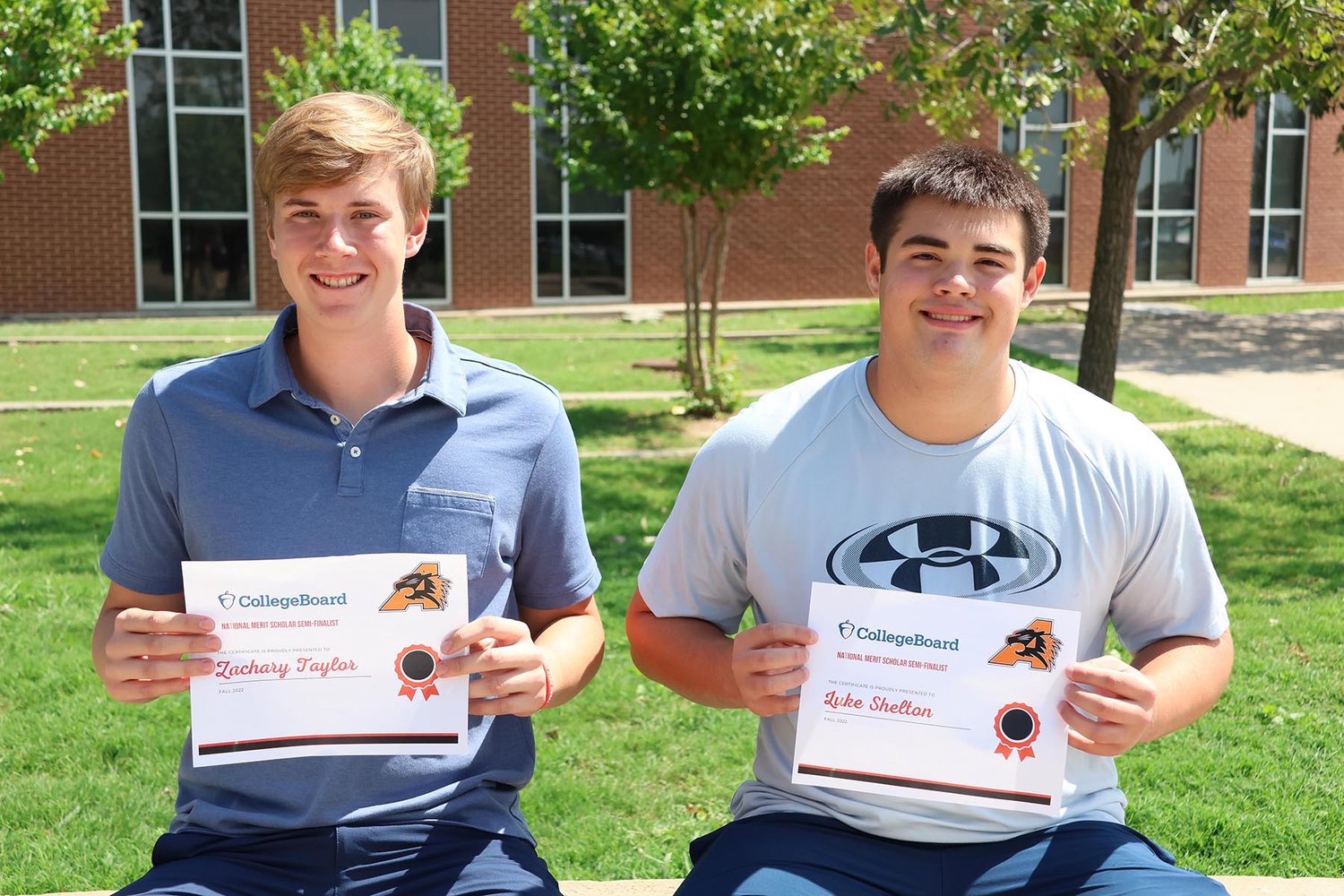 Left to right: AHS seniors Zach Taylor and Luke Shelton are National Merit Scholarship semifinalists.