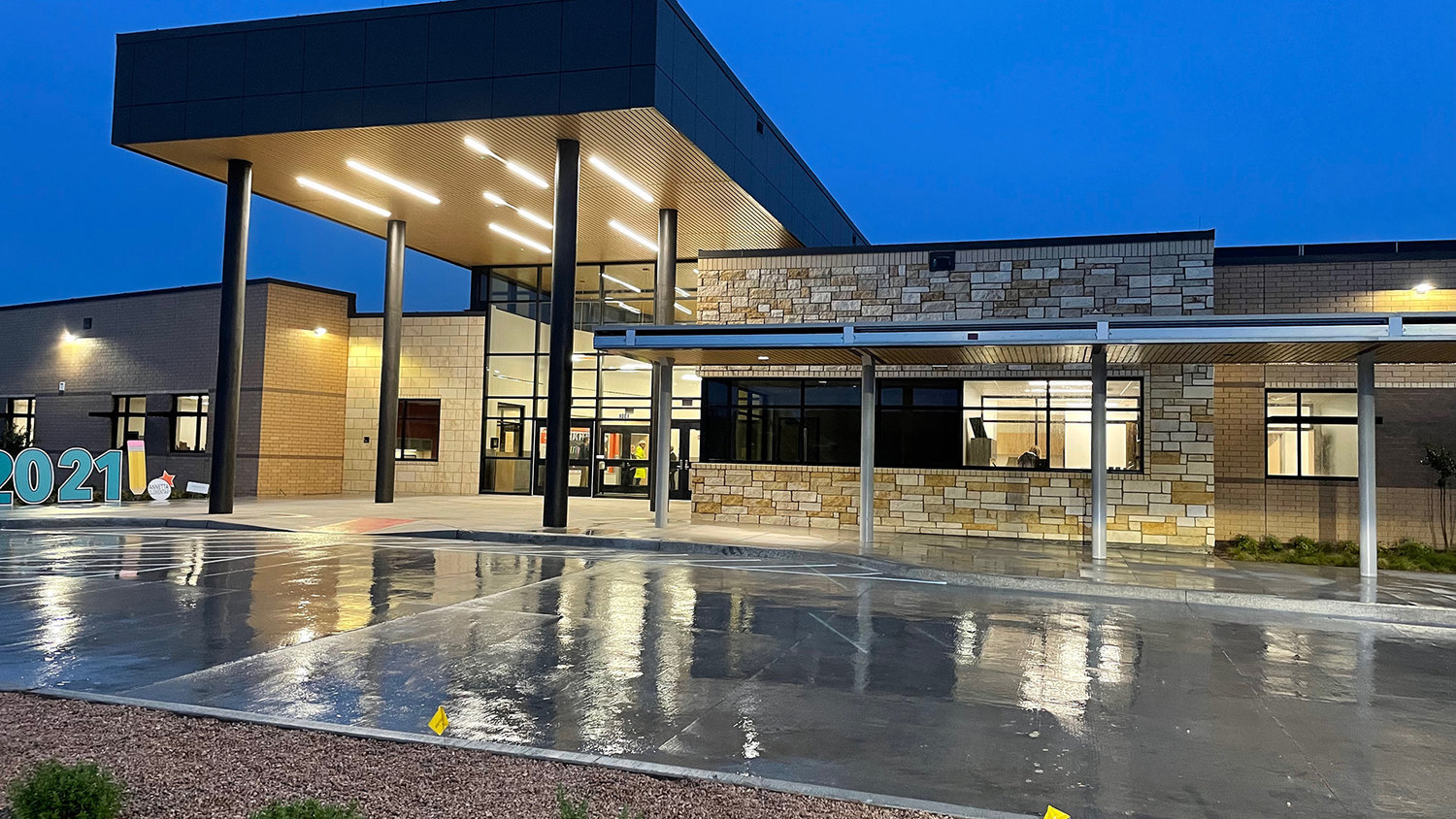 Annetta Elementary School is shown just before sunrise on its opening day in 2021.