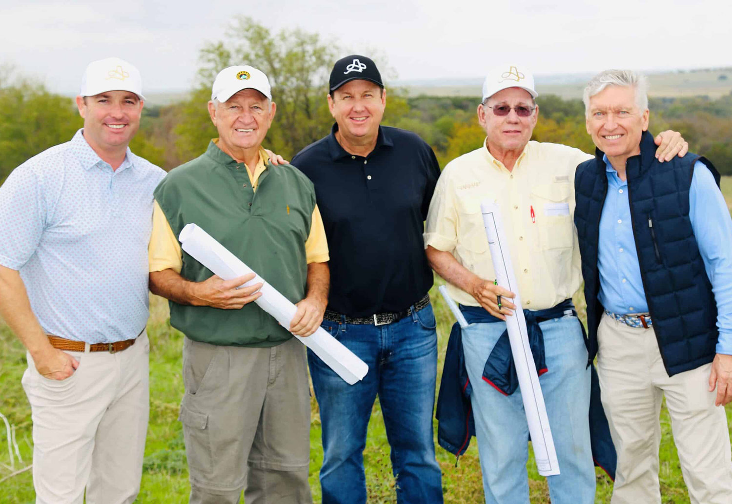 Key players in the Avanzada Golf & Ranch Club are (from left) Bubba Vann, developer; Jim Lipe, golf course architect; JJ Henry, PGA Tour player and developer; Mike Sheridan, land planner; and Gilbert Little, developer.