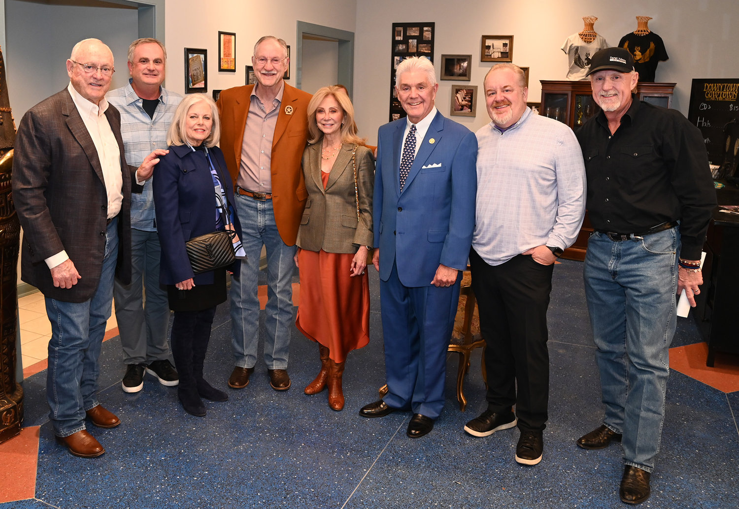 Present at Randy Galloway’s 80th birthday were (from left) Nolan Ryan and his wife Ruth Holdorff, TCU Head Football Coach Sonny Dykes, Mike and Rosie Moncrief, Congressman Roger Williams, Brian Estridge, and Jamie Adams..