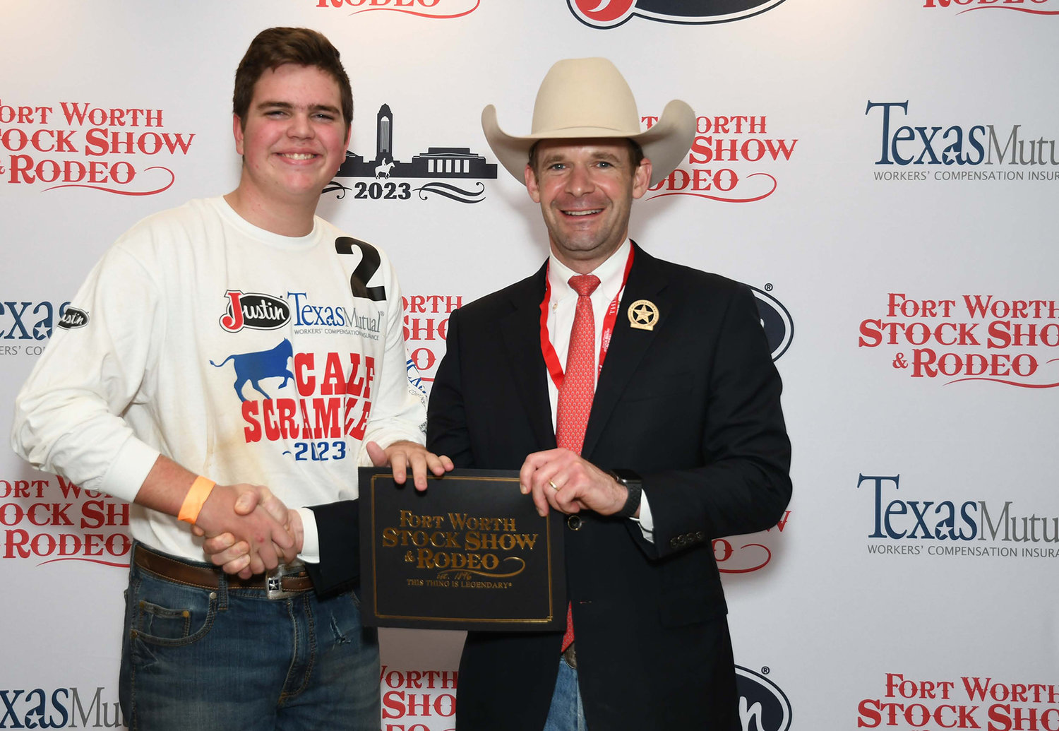 Phoenix Lanford won a $500 purchase certificate toward a beef or dairy heifer for a 4-H or FFA project for exhibition at next year’s Fort Worth Stock Show & Rodeo. The certificate, presented by Stock Show Calf Scramble Committee member, Paxton Motheral, was sponsored by Therrell Family.