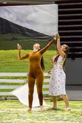 Morgan Furlow and Kathleen Campbell are featured soloists in the winterguard competition.