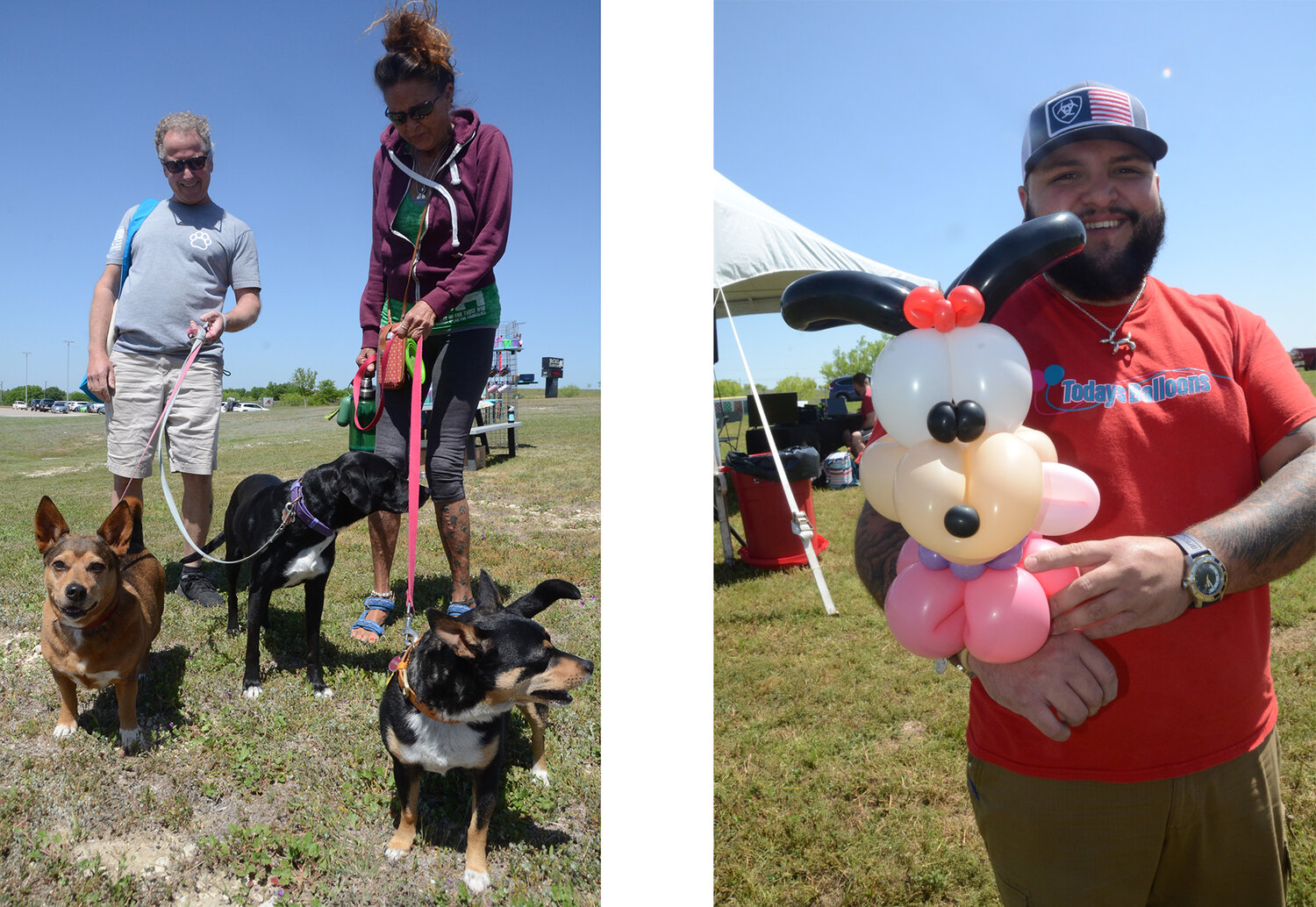 LEFT: Mark and Pam Edmondson brought three of their five dogs, Corndog, Luna and PK. | RIGHT: Mauricio Ramon creates far better than the average balloon animals with his business, Today’s Balloons.
