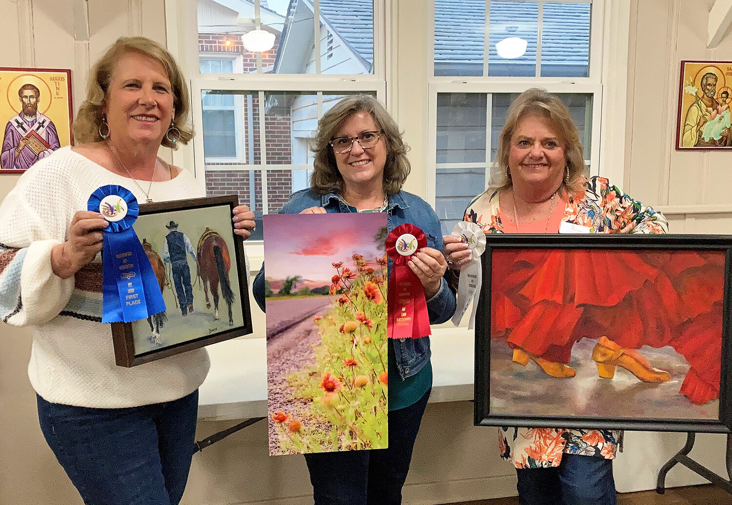 Weatherford Art Association Artists of the Month for April were (from left) Yvonne Tarrant, Carmen Davailus, Cindi Neverdousky.