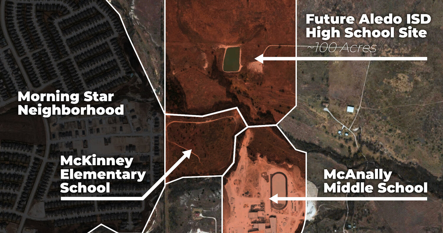The new high school site is just to the north of the new Lynn McKinney Elementary School and McAnally Midle School.