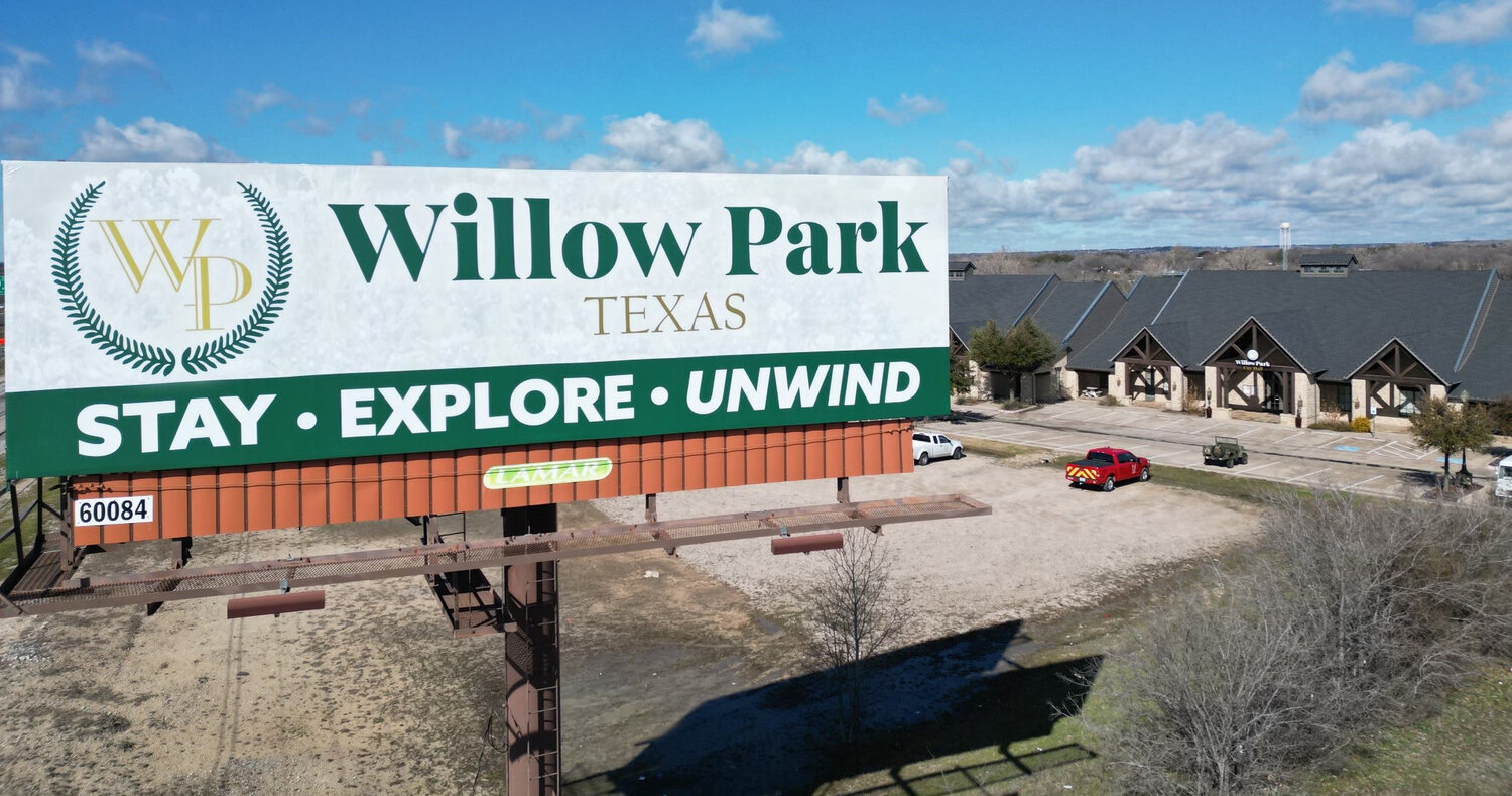 The City of Willow Park posted this message on the eastbound side a billboard near City Hall recently. As of the Feb. 13 council meeting, the city has now also leased the westbound side.